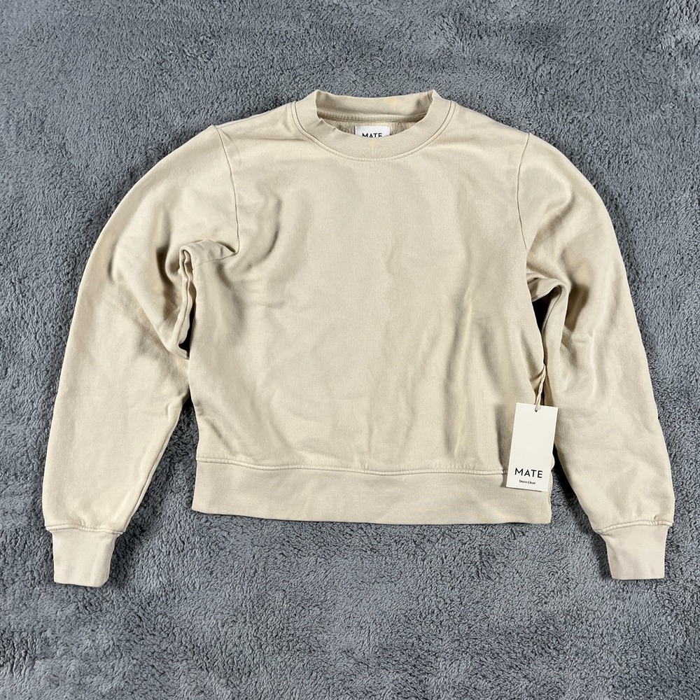 MATE the Label Organic Fleece Shrunken Crew Neck Sweatshirt Bone Cream Medium
